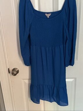 Nanette Lepore Cobalt Blue Smocked Bodice Long Sleeve Dress NWT
